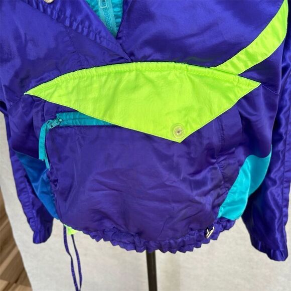 Vintage Obermeyer Women's Blue and Purple Windbreaker Jacket Size 8 80s Sports - Picture 10 of 11